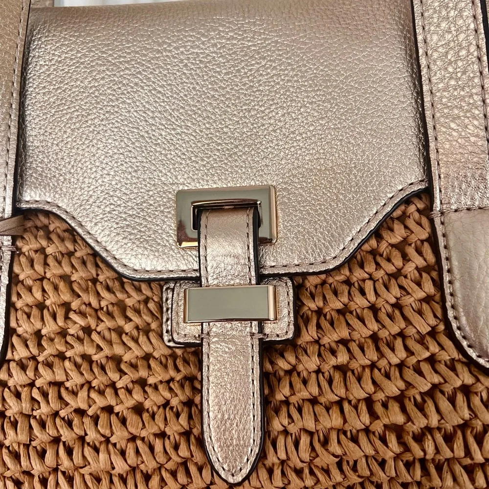 Michael Kors Woven Straw Tote with Metallic Beige Trim